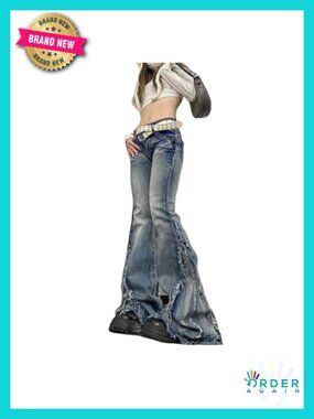 Low Rise Bell Bottom Pants Y2K Hippy Goth Flare Wide Leg Denim 70s Distressed